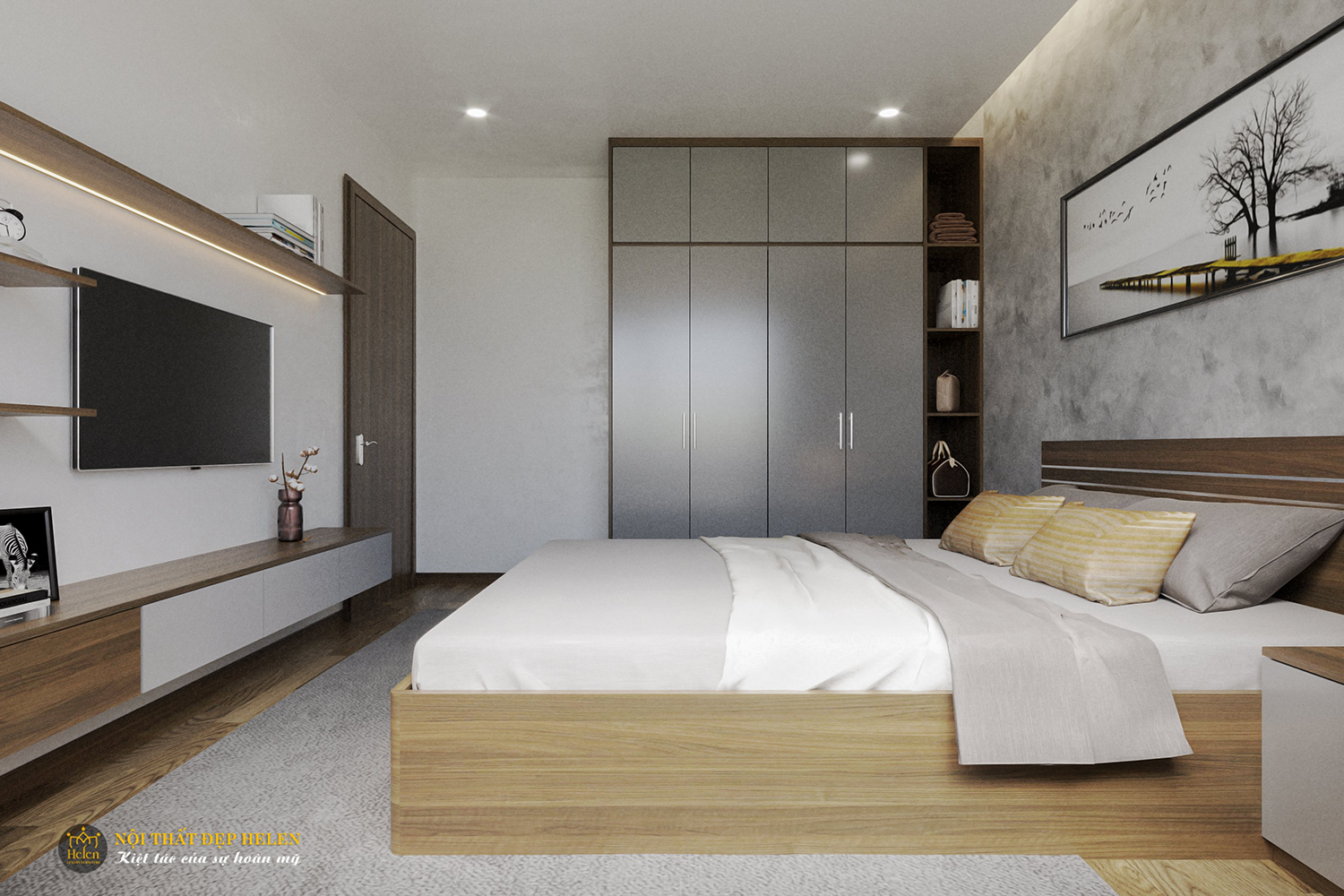 thiết kế 3D phòng ngủ chung cư