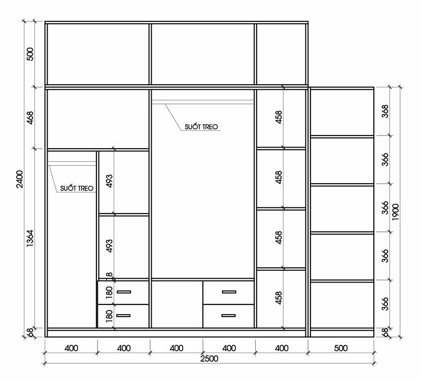 Quy tắc xác định kích thước tủ quần áo bên trong