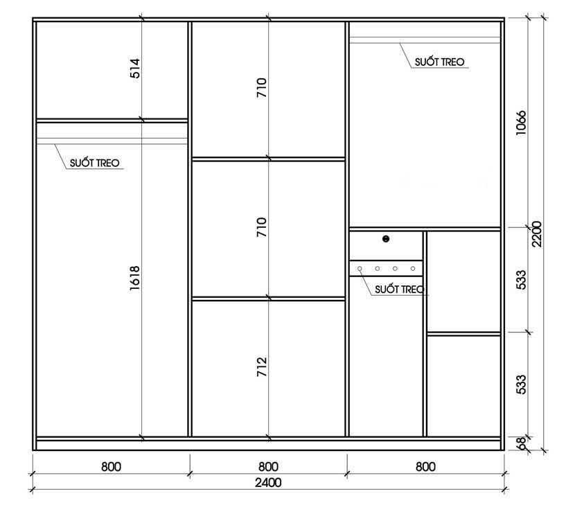 Kích thước tủ quần áo 4 cánh