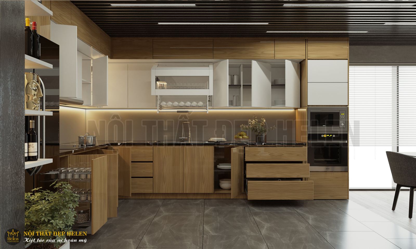 Tủ bếp đẹp và tiện nghi với thiết kế hiện đại, cao cấp