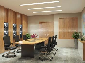 Mẫu bàn họp phủ Veneer rất cao cấp, màu vàng vân gỗ sáng bóng, góc cạnh sắc nét – HL80