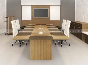 Mẫu bàn họp văn phòng phủ Laminate rất cao cấp, màu vàng vân gỗ tự nhiên hiện đại – HL107